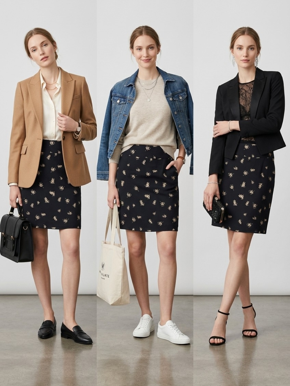 Margaret M Black Floral Pencil Skirt